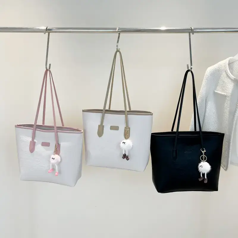 Korean Style Cream Shoulder Bag with Doll Decor - Image 7
