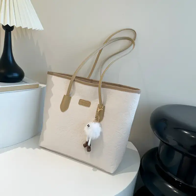 Korean Style Cream Shoulder Bag with Doll Decor - Image 9