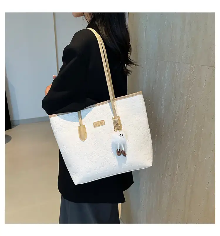 Korean Style Cream Shoulder Bag with Doll Decor — feature 12