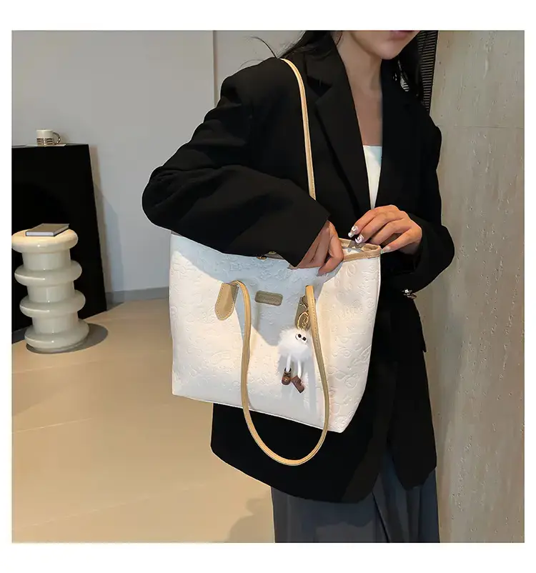Korean Style Cream Shoulder Bag with Doll Decor — feature 13