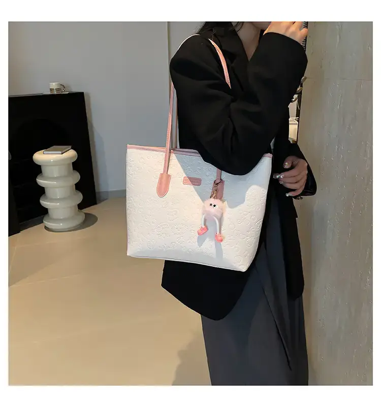 Korean Style Cream Shoulder Bag with Doll Decor — feature 15