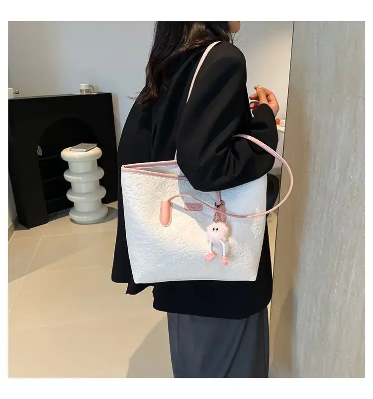 Korean Style Cream Shoulder Bag with Doll Decor — feature 17