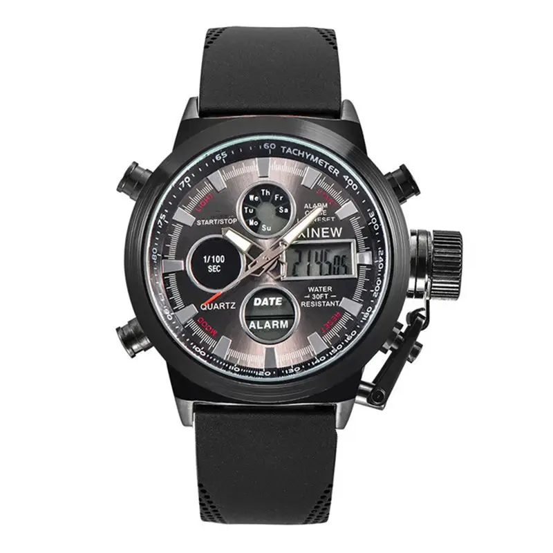 Men's Dual Display Chronograph Watch Brown Silicone Band - Image 3