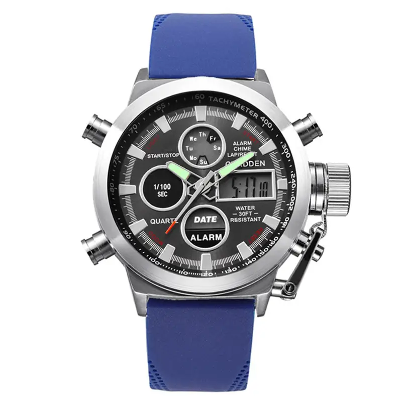 Men's Dual Display Chronograph Watch Brown Silicone Band - Image 8