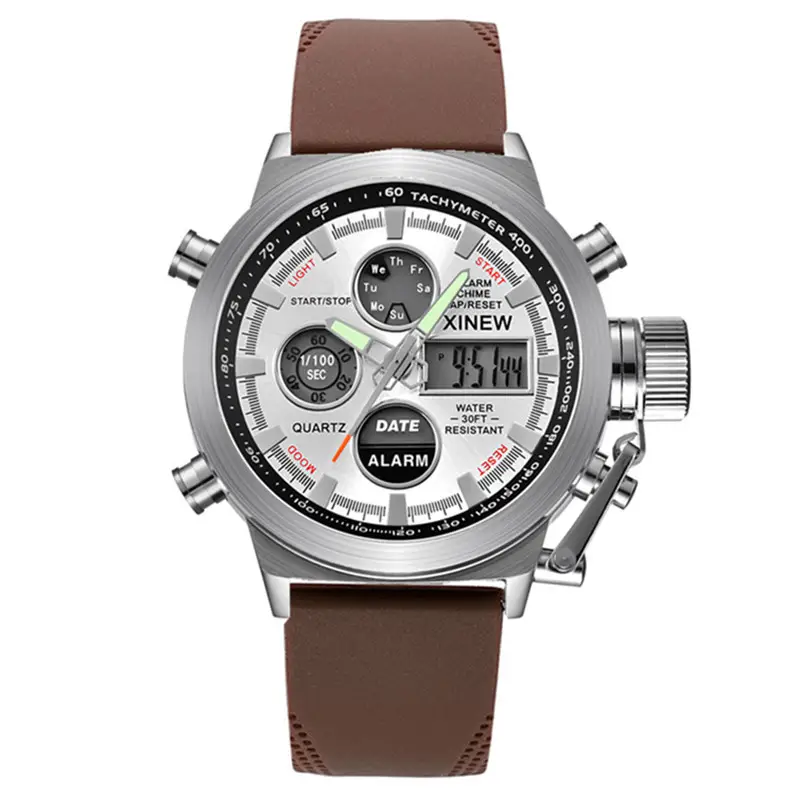 Men's Dual Display Chronograph Watch Brown Silicone Band - Image 10