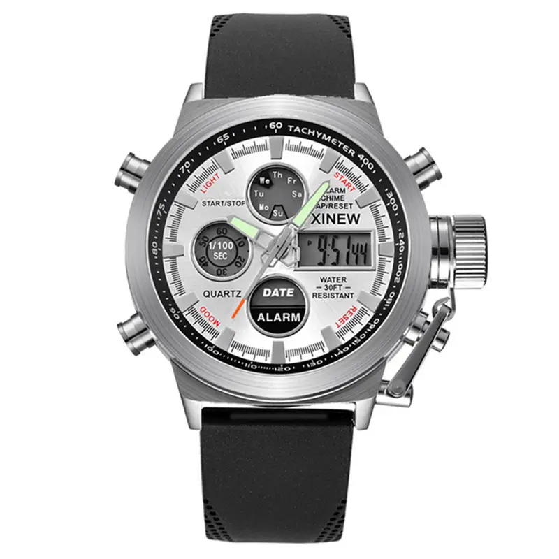Men's Dual Display Chronograph Watch Brown Silicone Band - Image 12