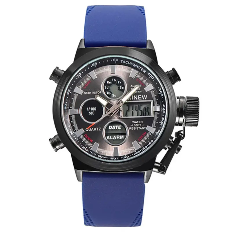 Men's Dual Display Chronograph Watch Brown Silicone Band - Image 2