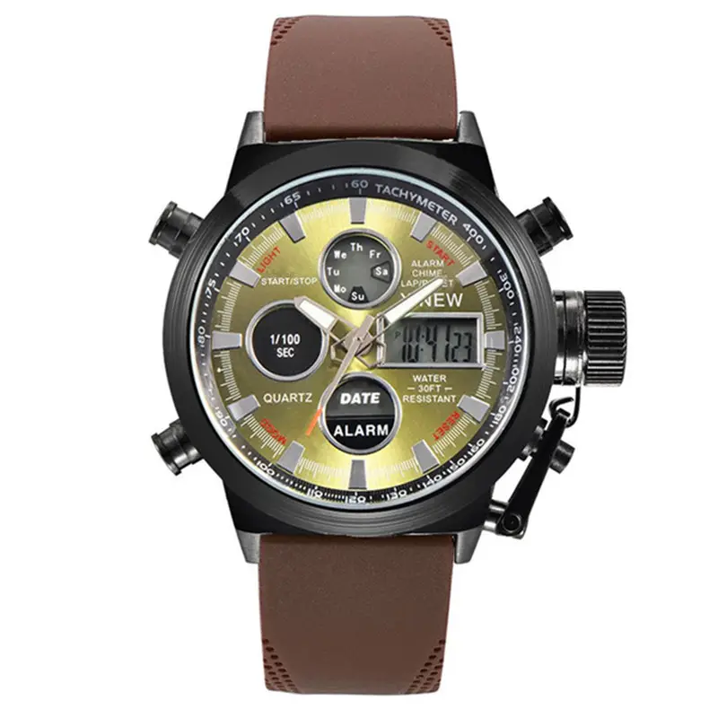 Men's Dual Display Chronograph Watch Brown Silicone Band - Image 4