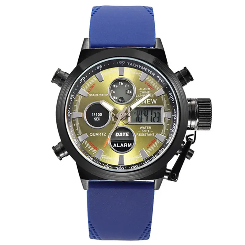 Men's Dual Display Chronograph Watch Brown Silicone Band - Image 5
