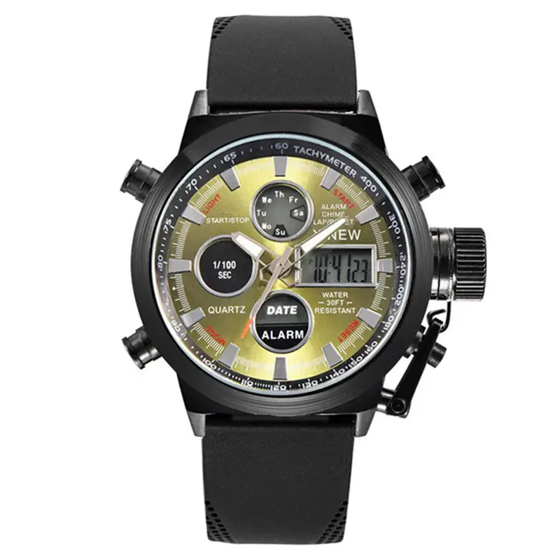 Men's Dual Display Chronograph Watch Brown Silicone Band - Image 6