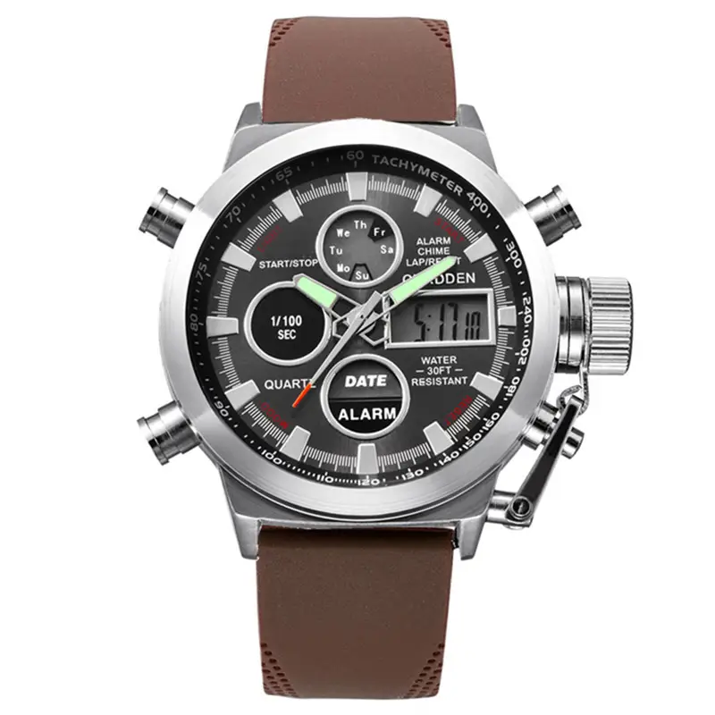 Men's Dual Display Chronograph Watch Brown Silicone Band - Image 7
