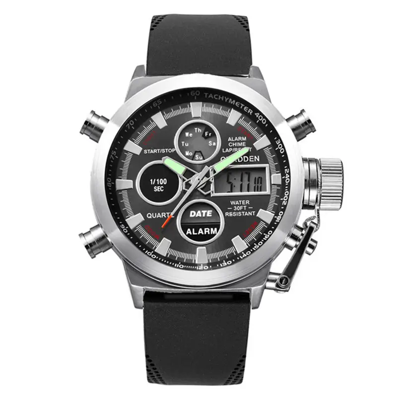 Men's Dual Display Chronograph Watch Brown Silicone Band - Image 9