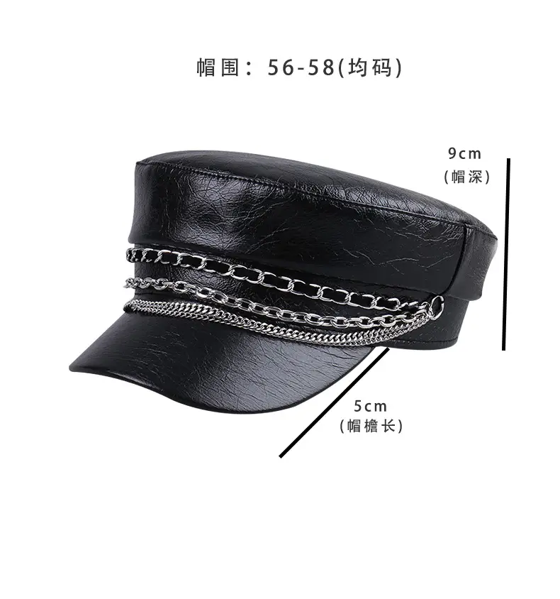 Black PU Leather Chain Cap for Women British Vintage — feature 27