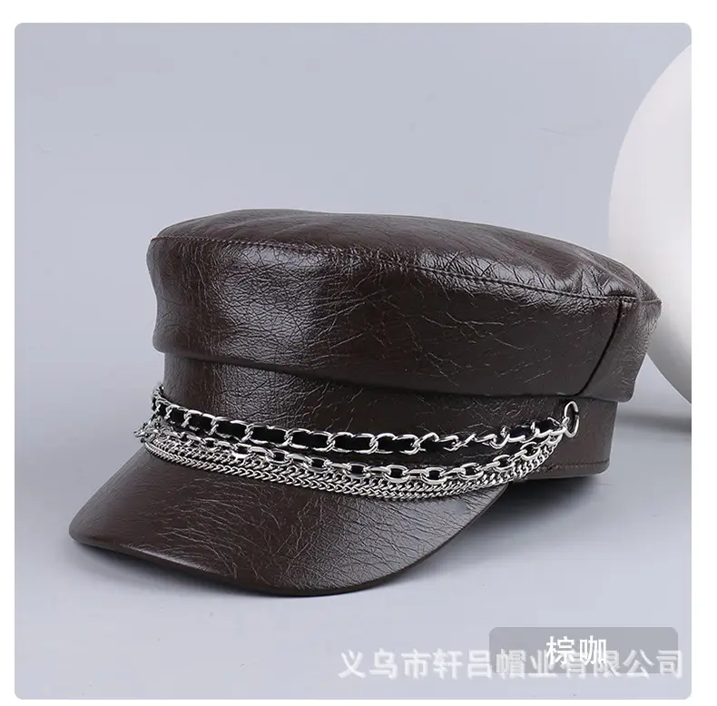 Black PU Leather Chain Cap for Women British Vintage — feature 35