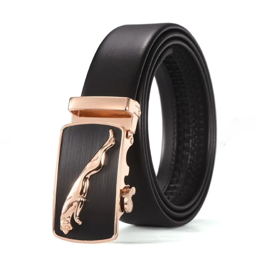 Men's Black Two-Layer Cowhide Belt with Sheepskin Texture - Image 14