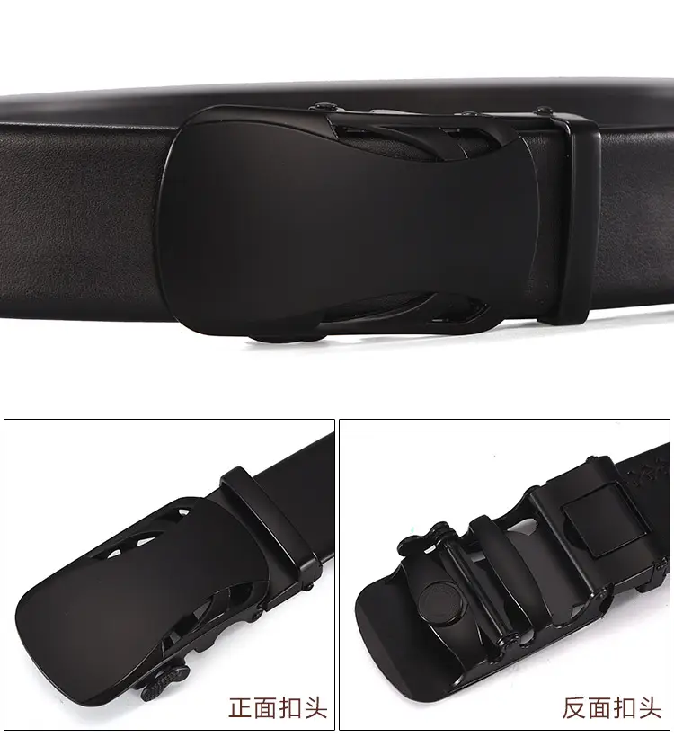 Men's Black Two-Layer Cowhide Belt with Sheepskin Texture — feature 13
