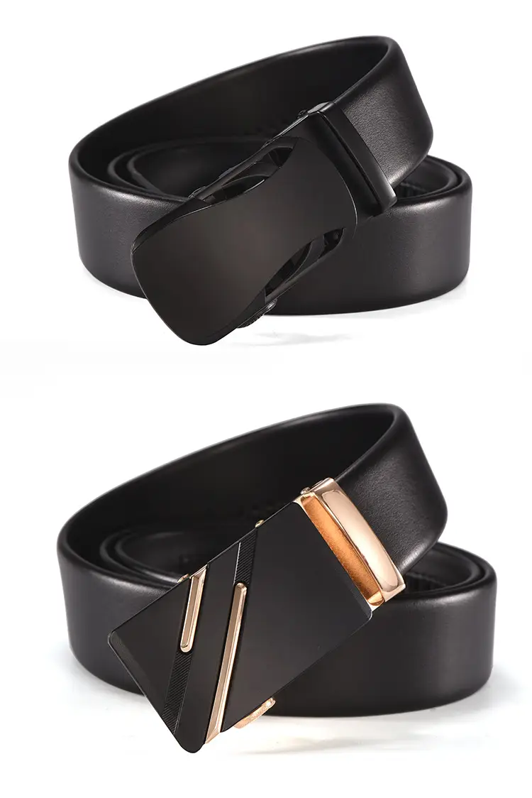 Men's Black Two-Layer Cowhide Belt with Sheepskin Texture — feature 14