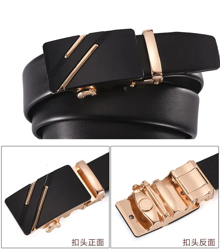Men's Black Two-Layer Cowhide Belt with Sheepskin Texture — feature 15