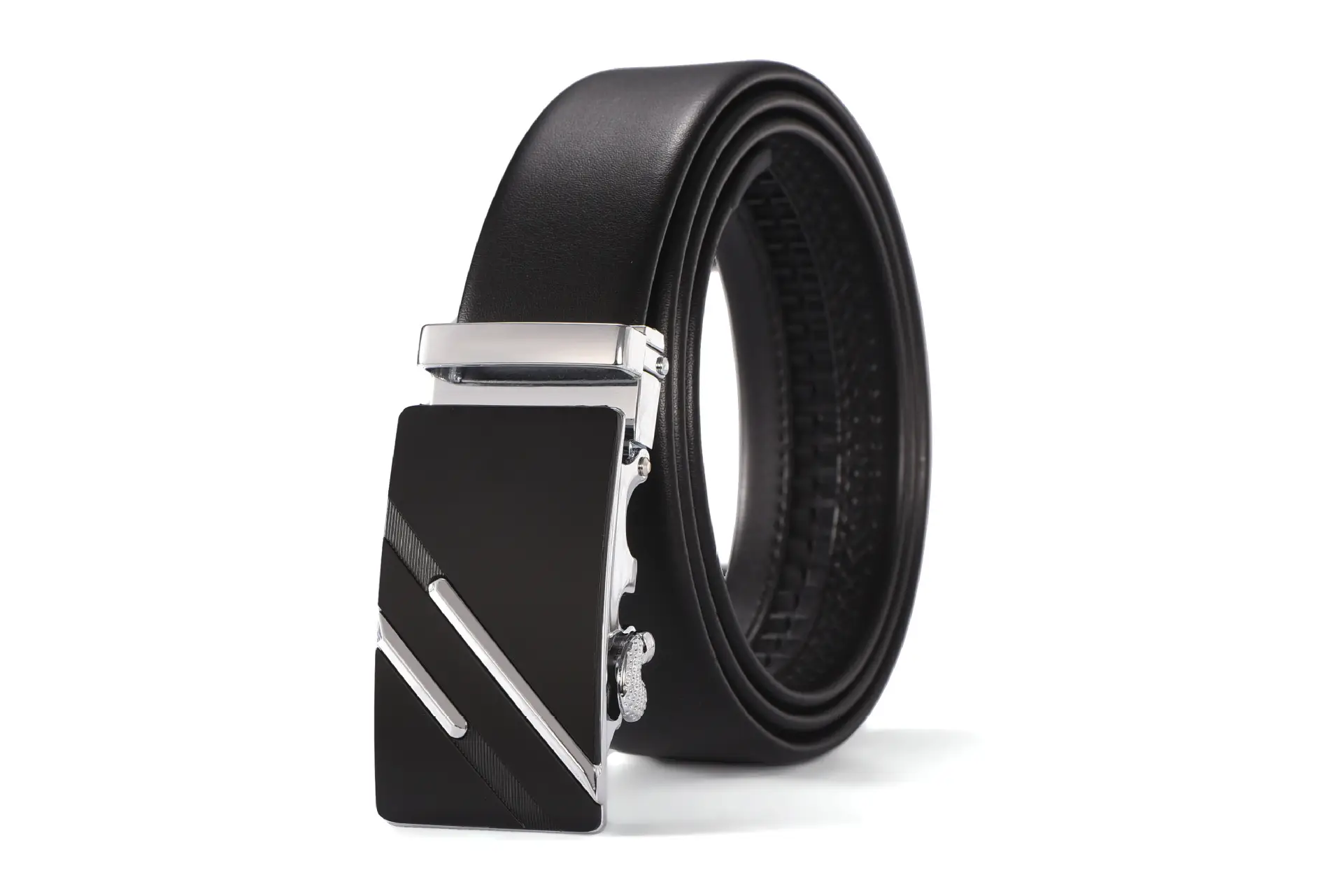 Men's Black Two-Layer Cowhide Belt with Sheepskin Texture - Image 10
