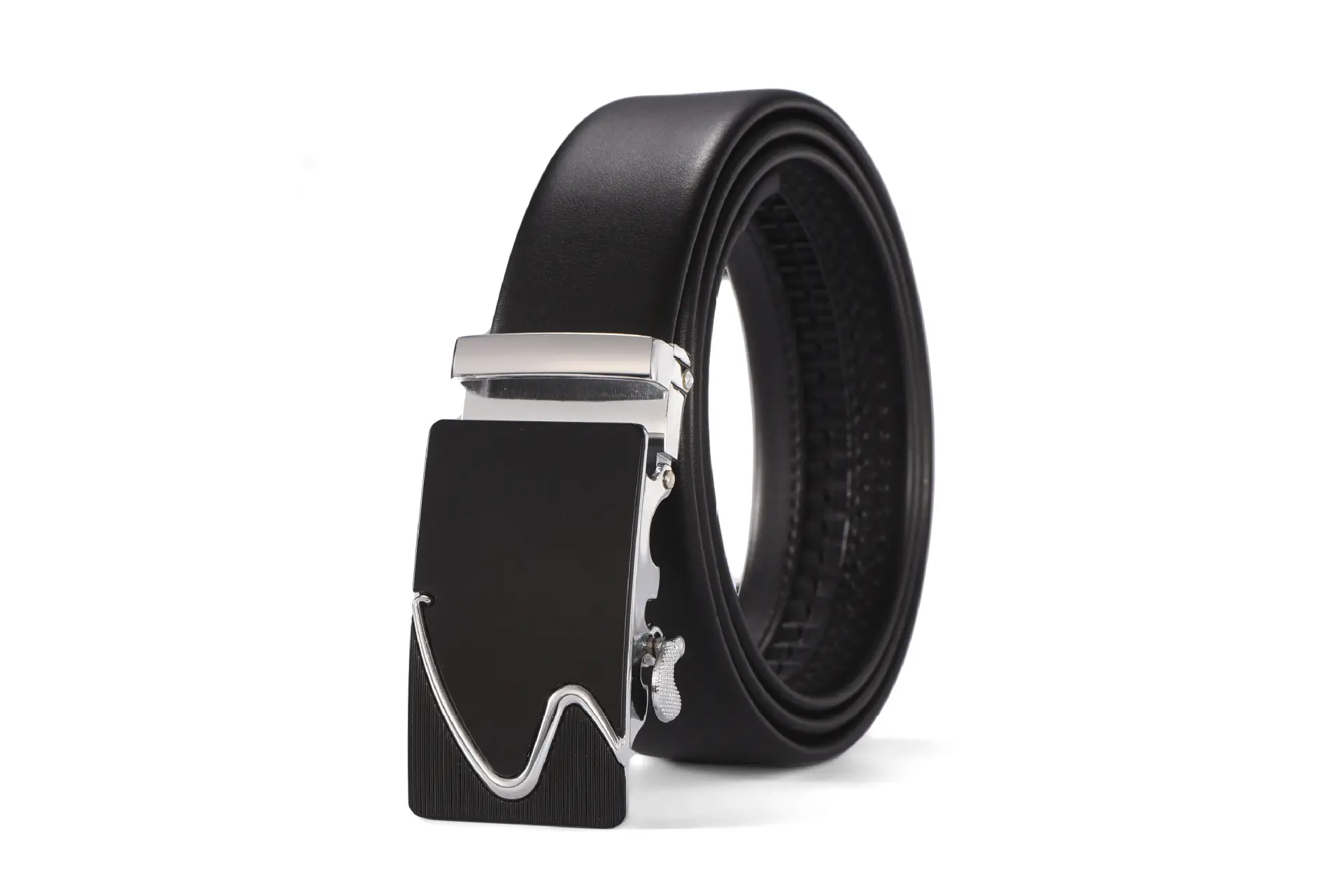 Men's Black Two-Layer Cowhide Belt with Sheepskin Texture - Image 2