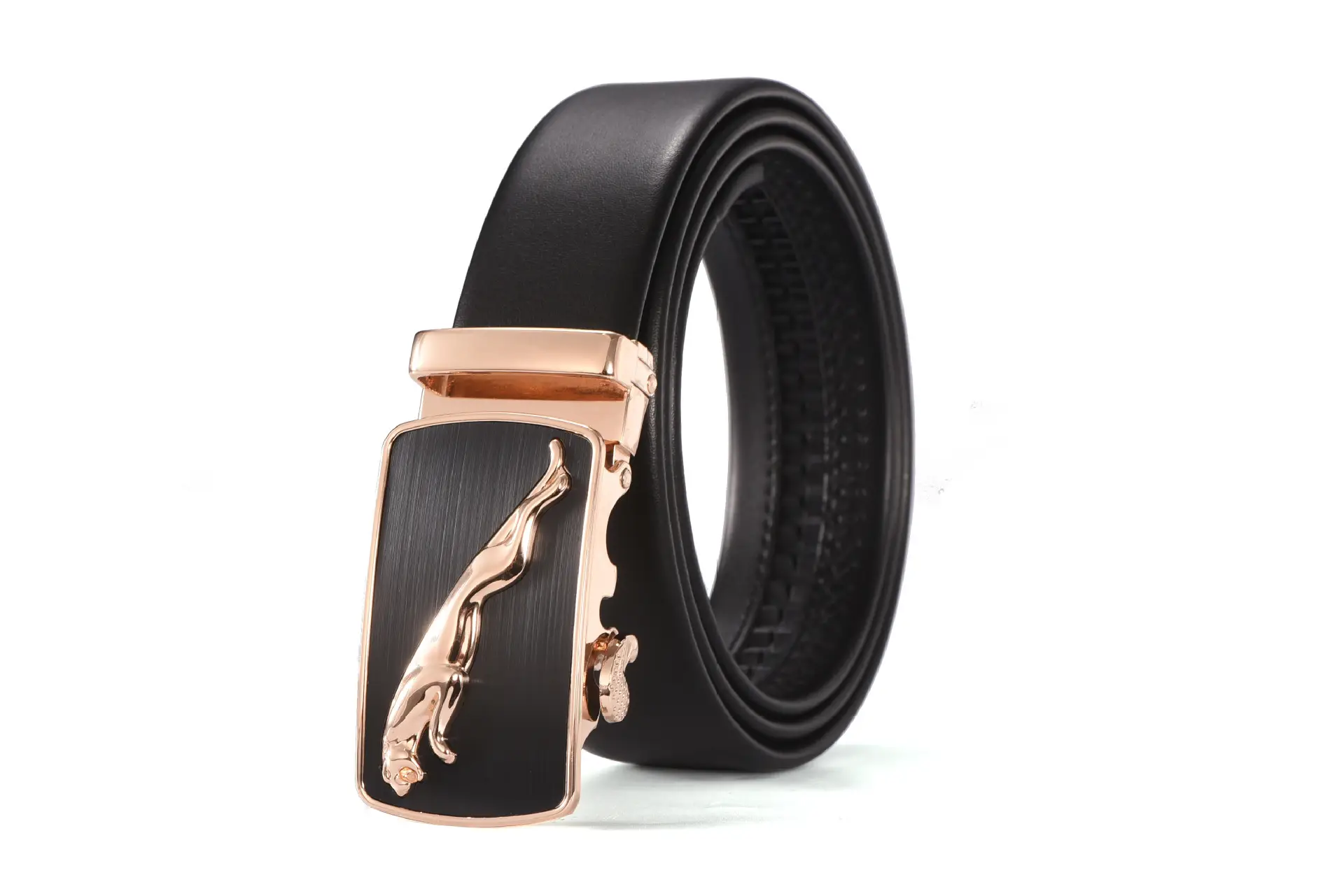 Men's Black Two-Layer Cowhide Belt with Sheepskin Texture - Image 3