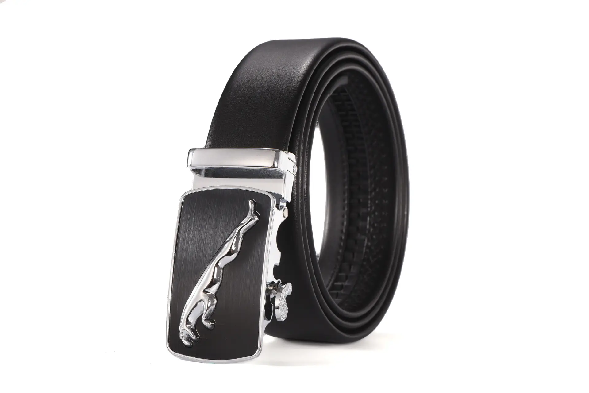 Men's Black Two-Layer Cowhide Belt with Sheepskin Texture - Image 4