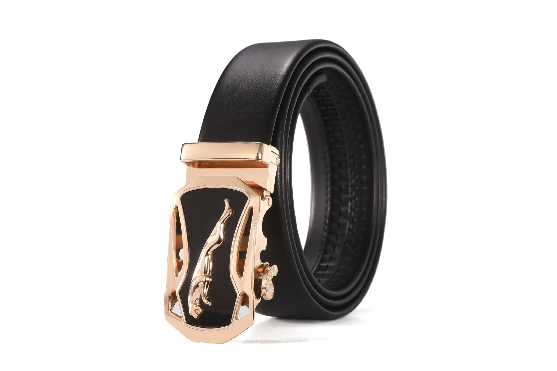 Men's Black Two-Layer Cowhide Belt with Sheepskin Texture - Image 5