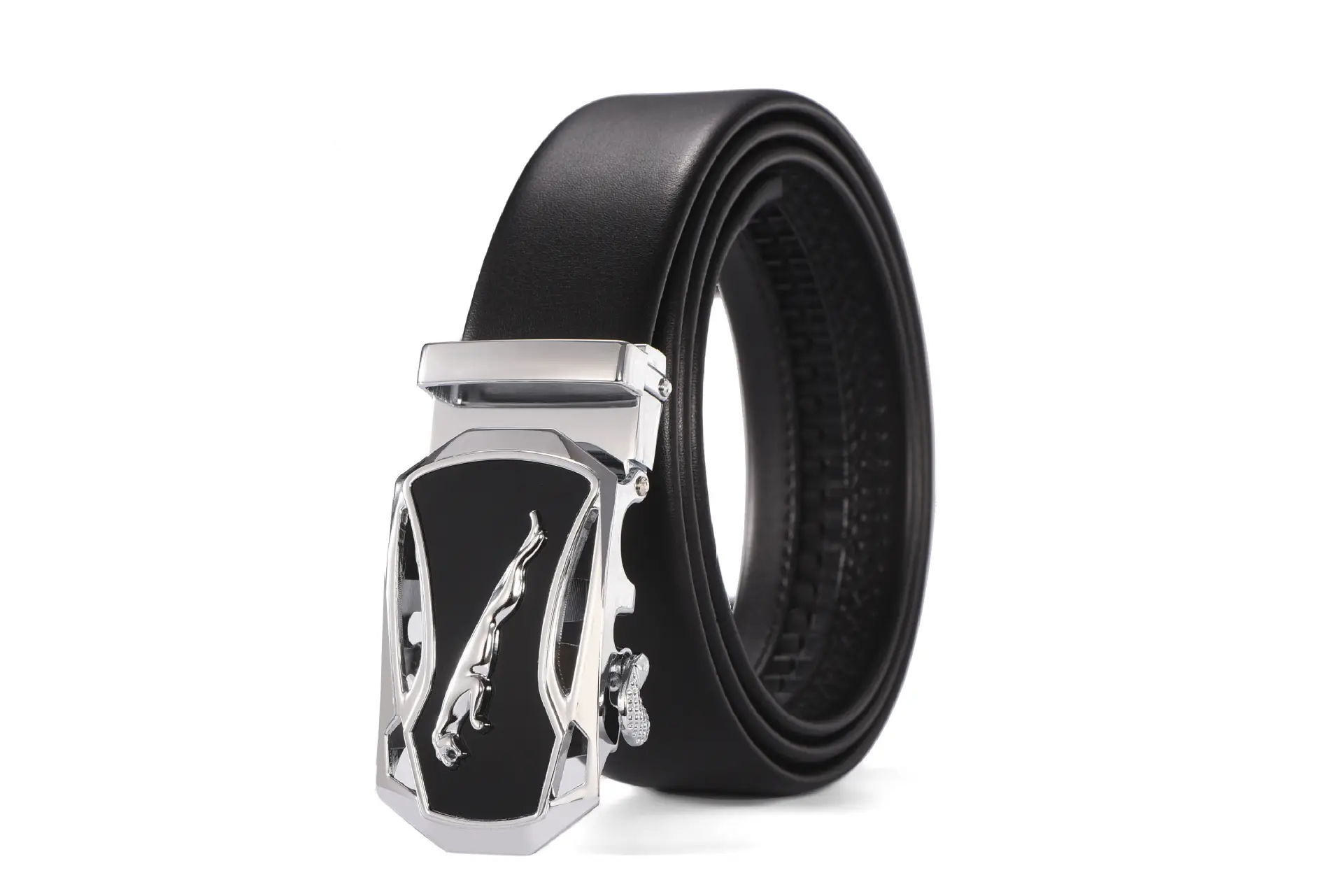 Men's Black Two-Layer Cowhide Belt with Sheepskin Texture - Image 6