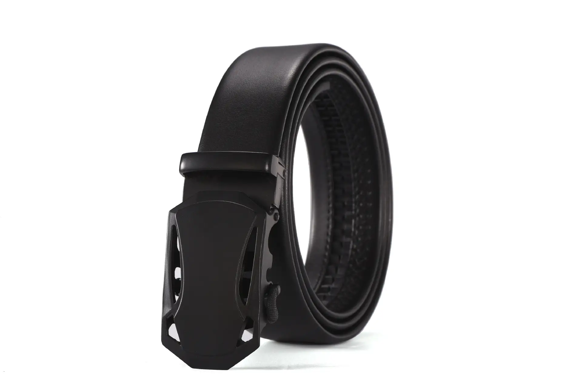 Men's Black Two-Layer Cowhide Belt with Sheepskin Texture - Image 7
