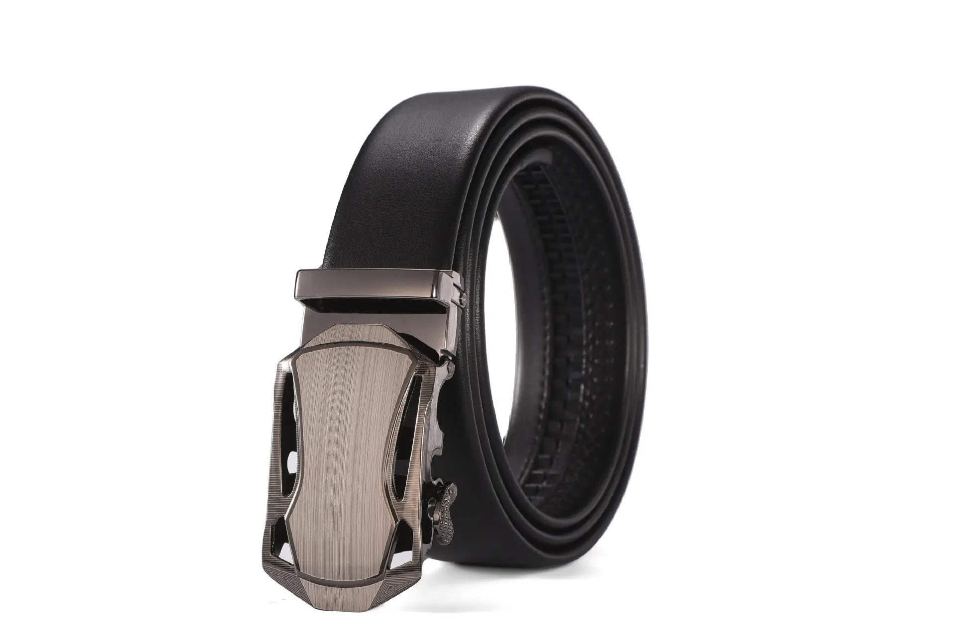 Men's Black Two-Layer Cowhide Belt with Sheepskin Texture - Image 8