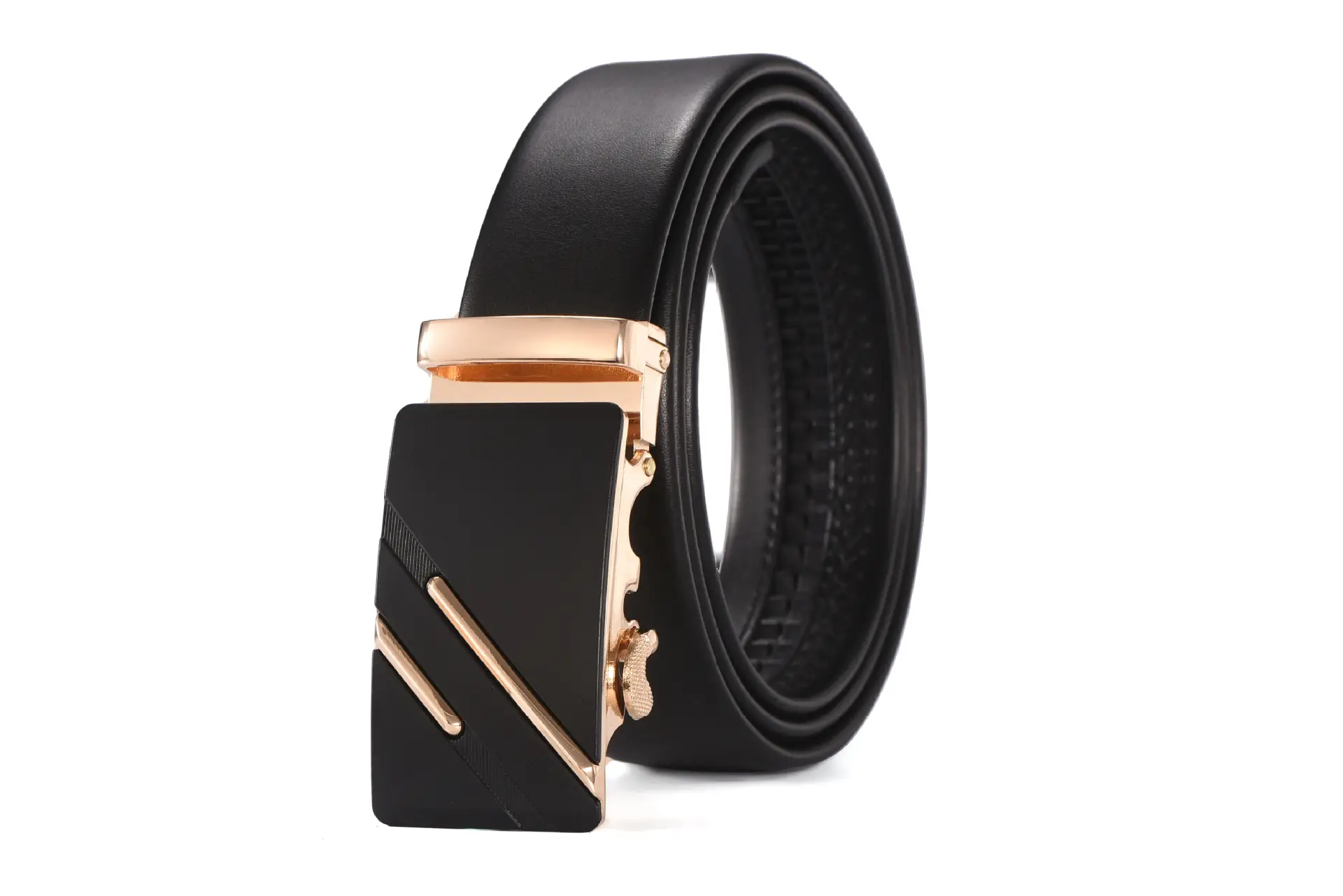 Men's Black Two-Layer Cowhide Belt with Sheepskin Texture - Image 9