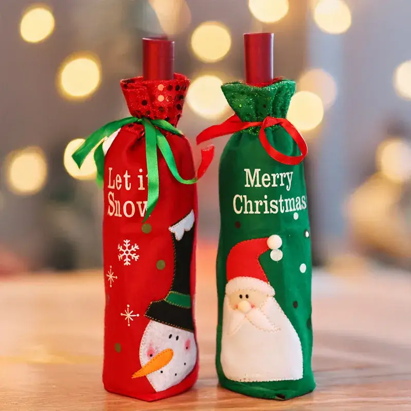 Christmas Wine Bottle Bags with Snowman & Santa Design - Image 3