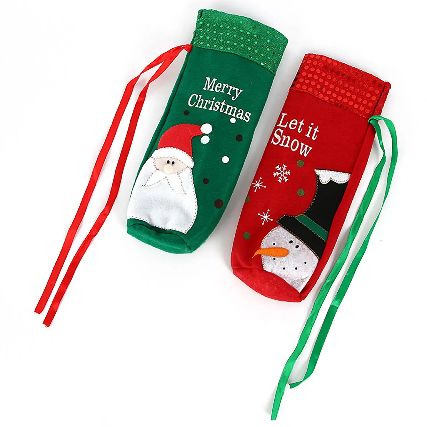 Christmas Wine Bottle Bags with Snowman & Santa Design - Image 7
