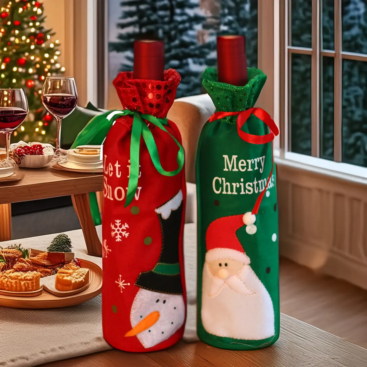 Christmas Wine Bottle Bags with Snowman & Santa Design — feature 15