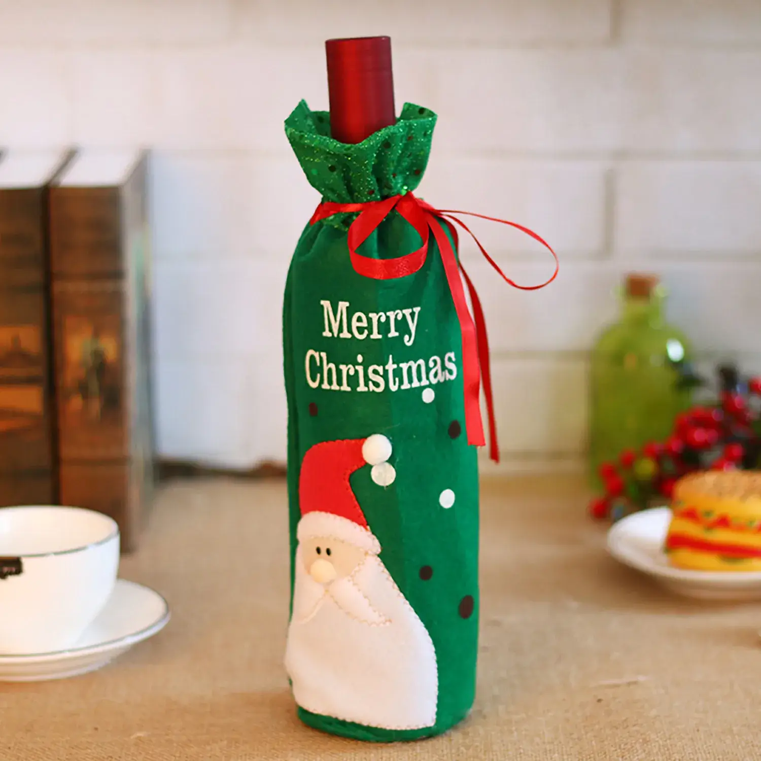 Christmas Wine Bottle Bags with Snowman & Santa Design - Image 2