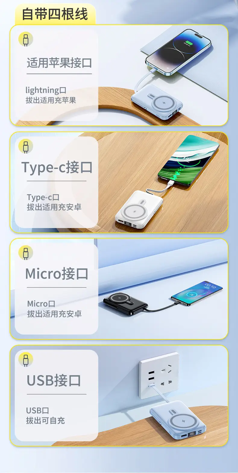 Magnetic Power Bank Holder Magsafe Comes with Cable Mobile Phone Wireless Fast Charging 22.5W Mobile Power Supply Wholesale Flash Charging — feature 5