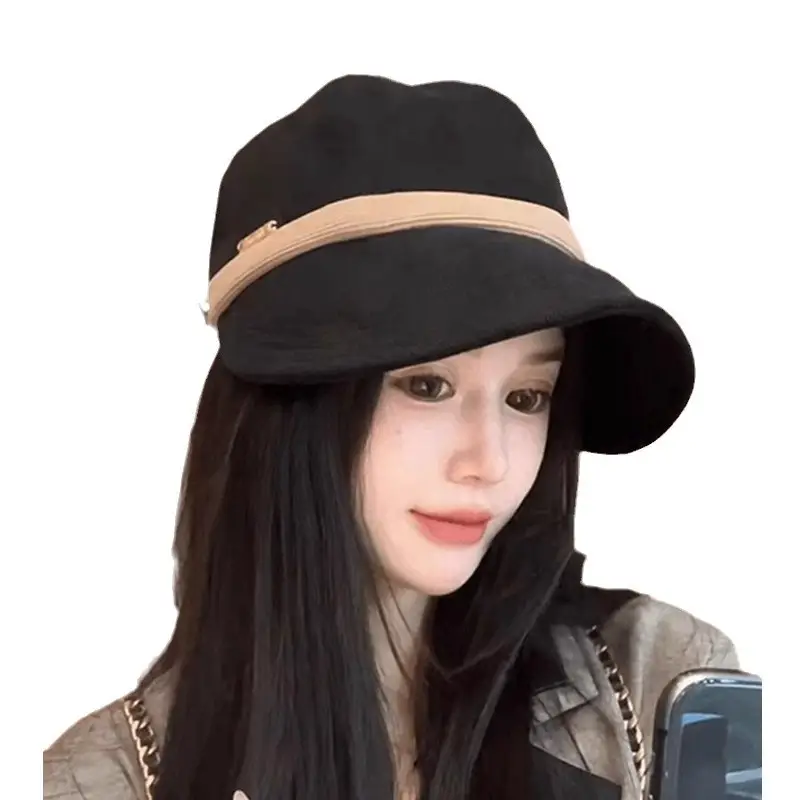 Women's Beige Cap with Glasses Autumn Winter Casual Hat - Image 8