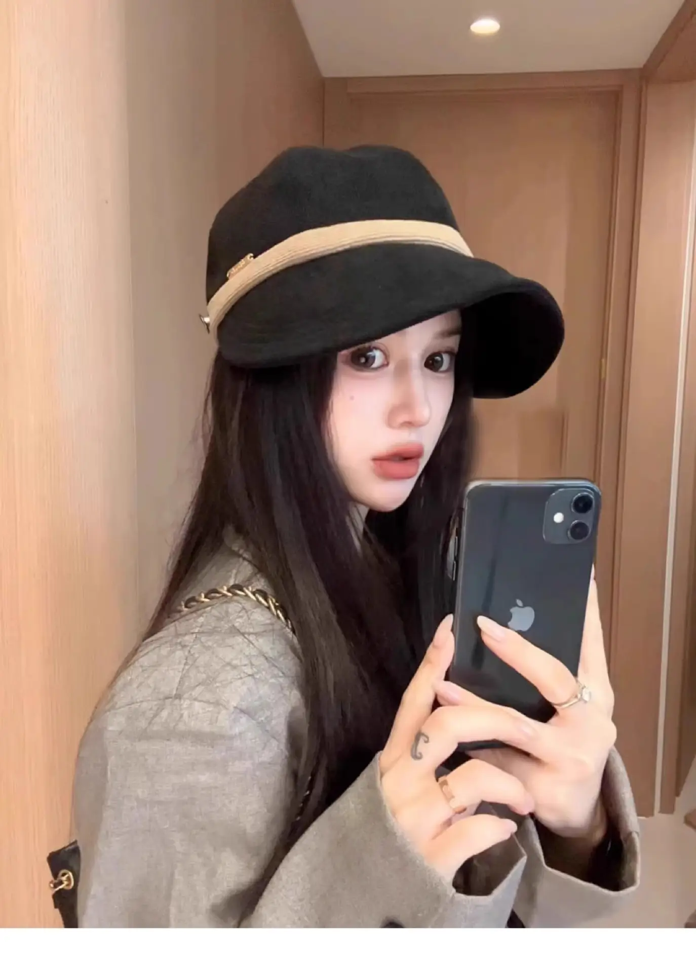 Women's Beige Cap with Glasses Autumn Winter Casual Hat — feature 2