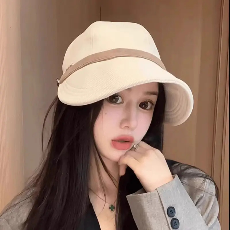 Women's Beige Cap with Glasses Autumn Winter Casual Hat - Image 2