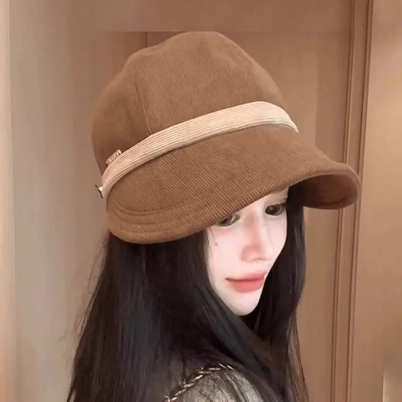 Women's Beige Cap with Glasses Autumn Winter Casual Hat - Image 4