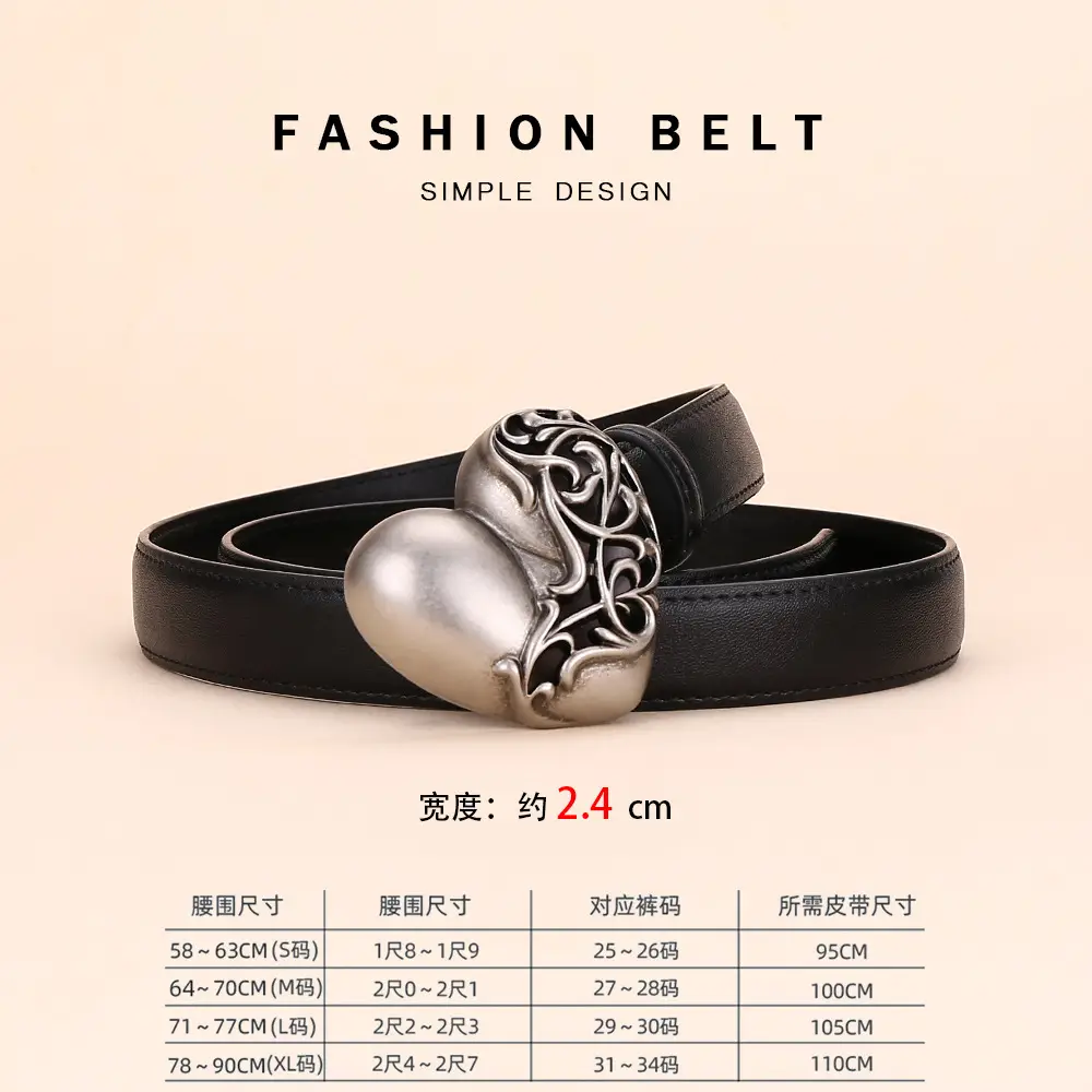 Women's Cowhide Belt with Silver Buckle 24cm - Image 3