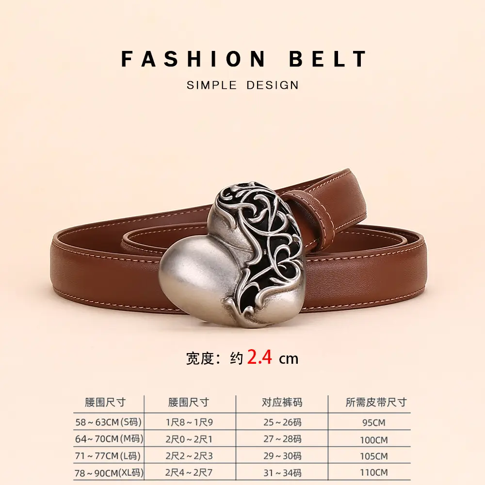 Women's Cowhide Belt with Silver Buckle 24cm - Image 4