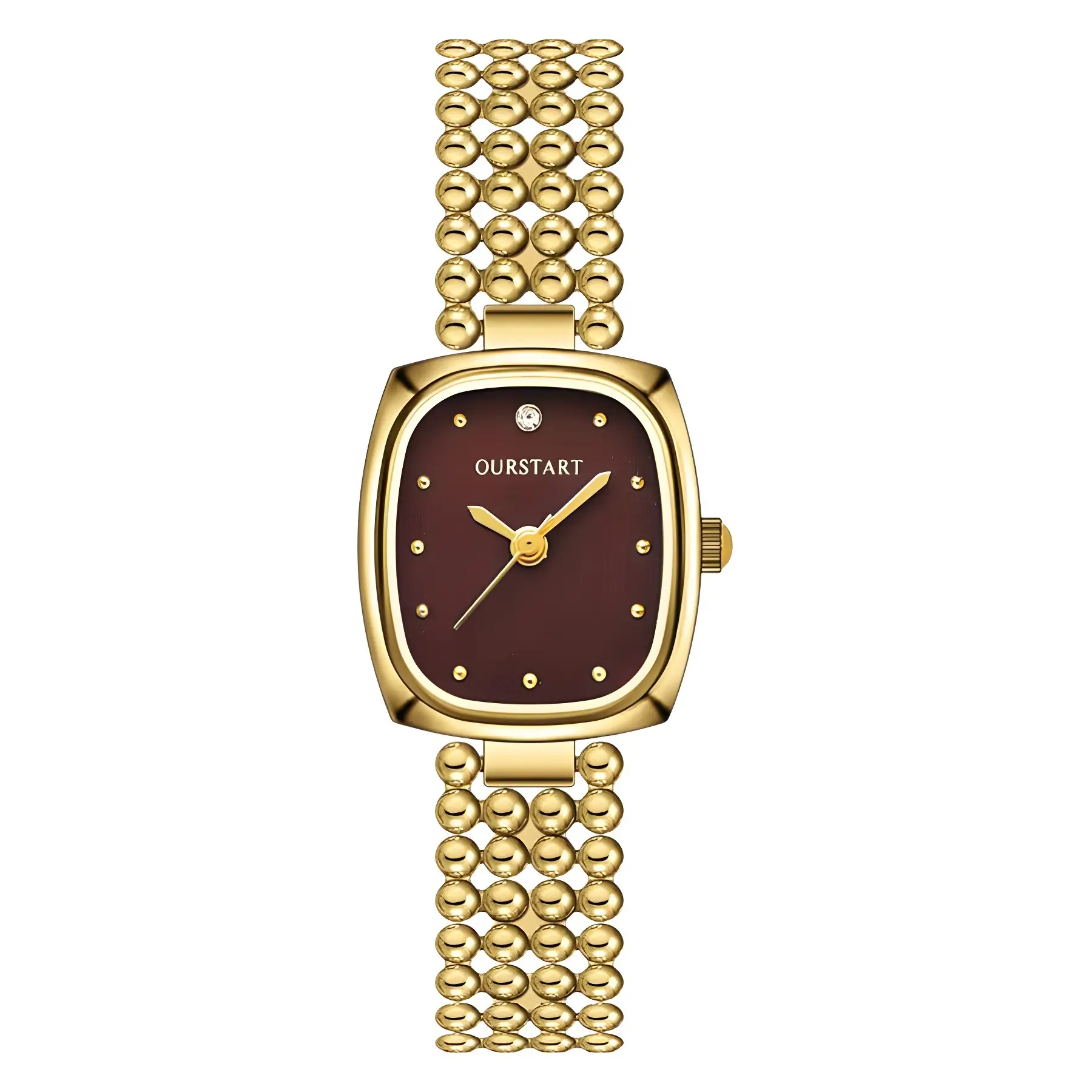 Women's Gold Square Watch with Beaded Belt & Black Dial - Image 9
