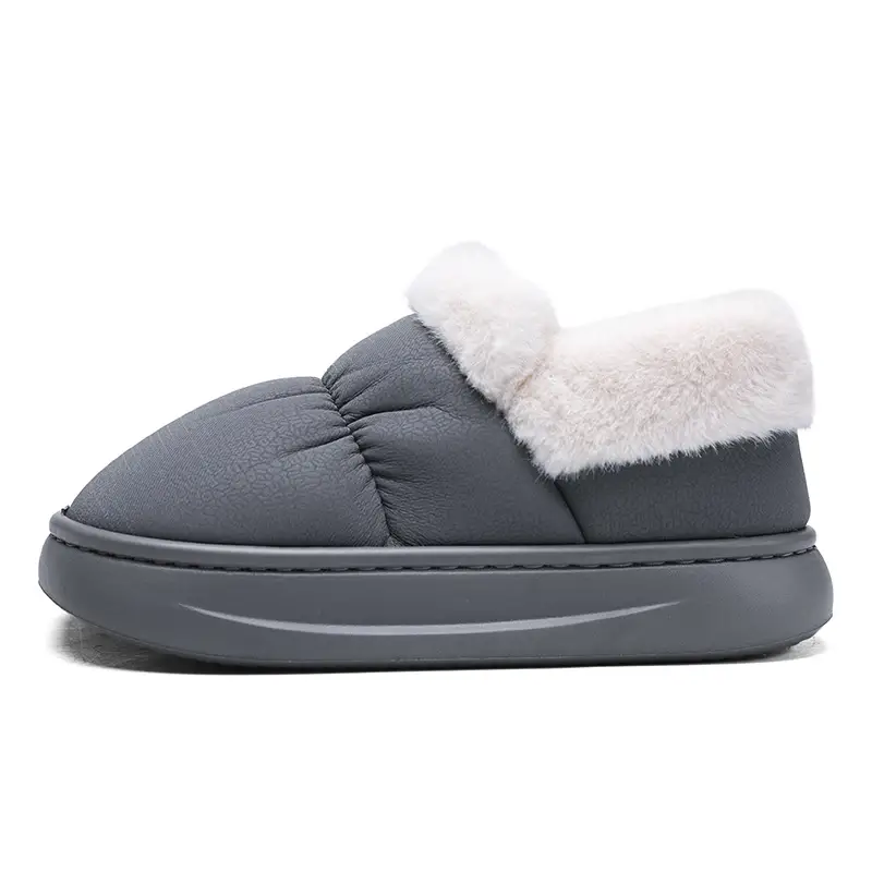 Men's Winter Fleece Slippers Grey Thick Bottom - Image 5