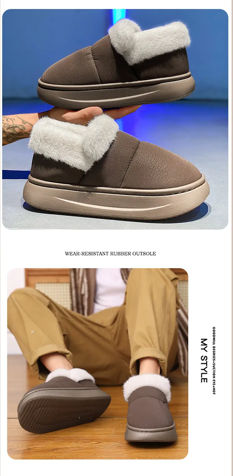 Men's Winter Fleece Slippers Grey Thick Bottom — feature 10