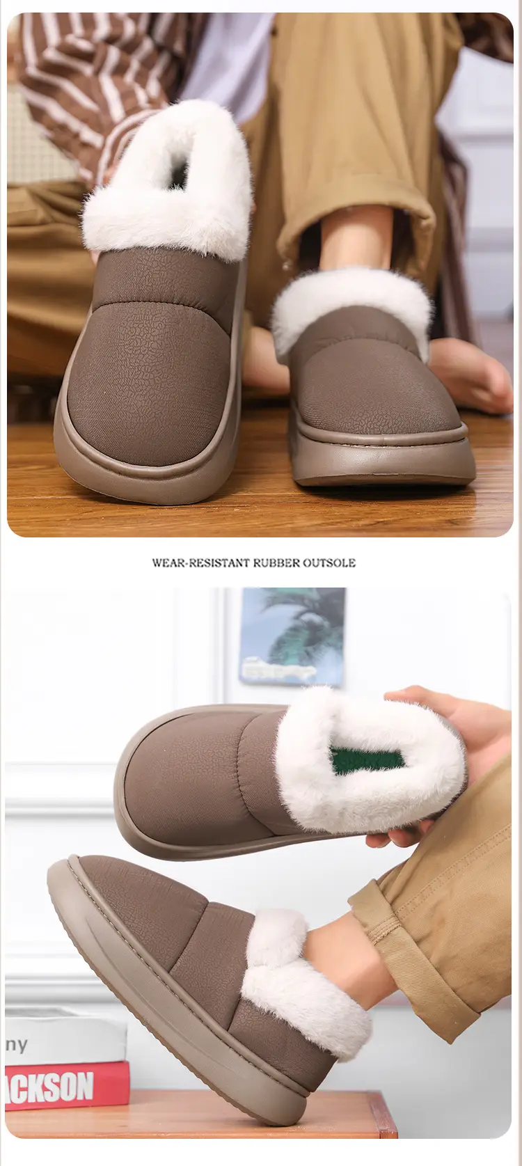 Men's Winter Fleece Slippers Grey Thick Bottom — feature 8