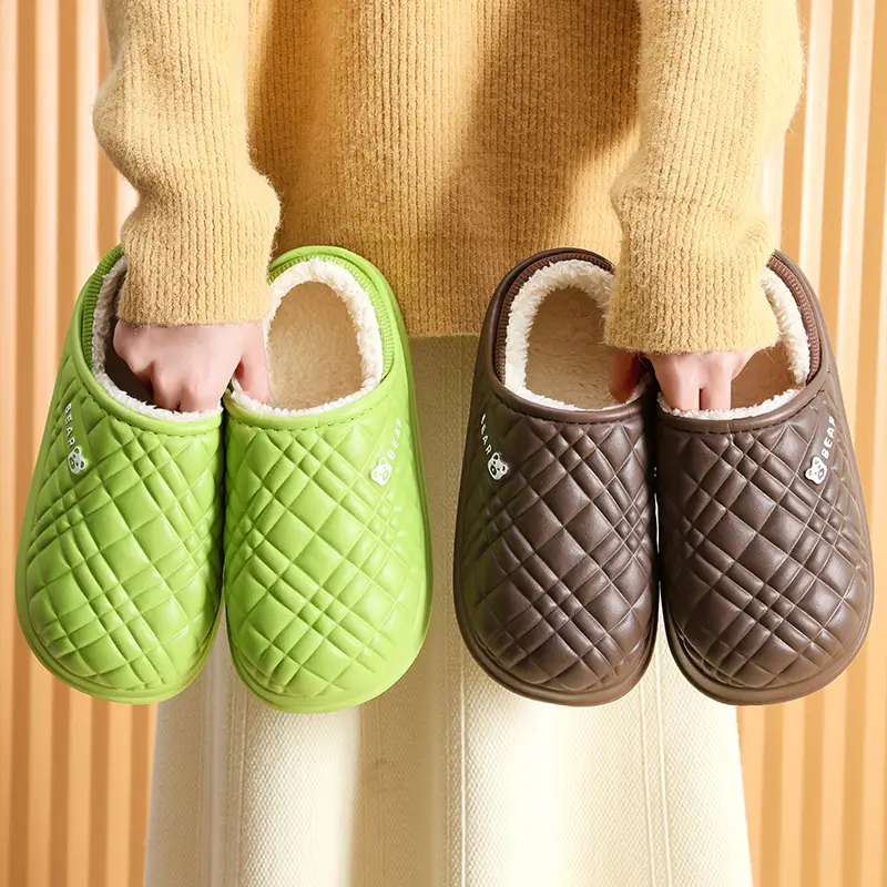 Autumn and Winter EVA Waterproof Cotton Slippers for Men and Women Plush Indoor Home and Household Non-Slip Mute Slippers for Exterior Wear Feeling