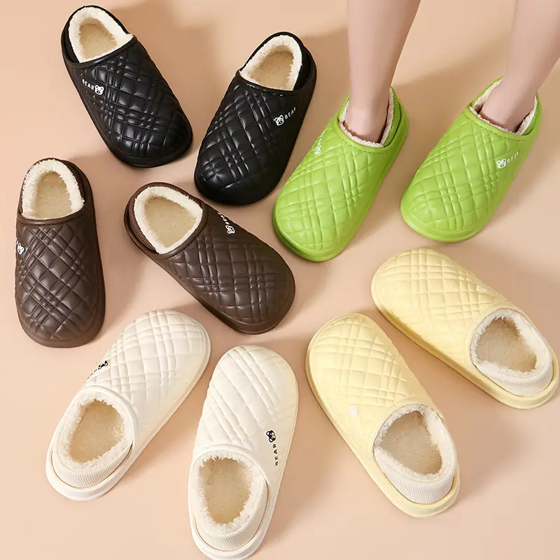Autumn and Winter EVA Waterproof Cotton Slippers for Men and Women Plush Indoor Home and Household Non-Slip Mute Slippers for Exterior Wear Feeling