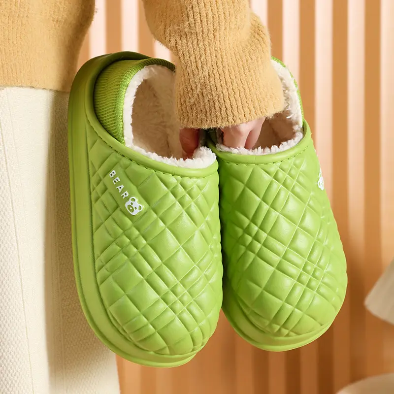 Autumn and Winter EVA Waterproof Cotton Slippers for Men and Women Plush Indoor Home and Household Non-Slip Mute Slippers for Exterior Wear Feeling