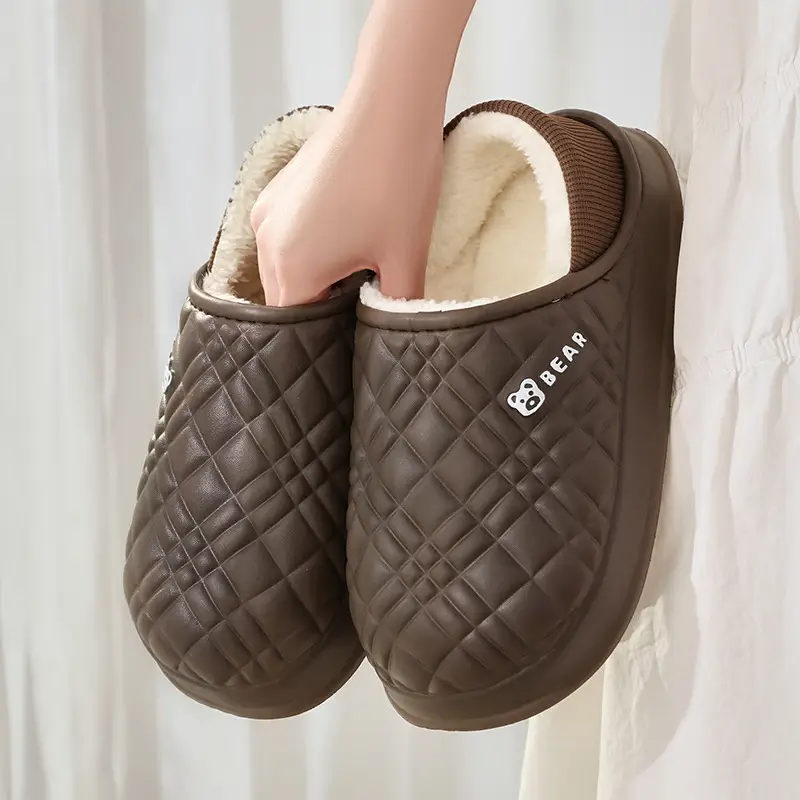 Autumn and Winter EVA Waterproof Cotton Slippers for Men and Women Plush Indoor Home and Household Non-Slip Mute Slippers for Exterior Wear Feeling